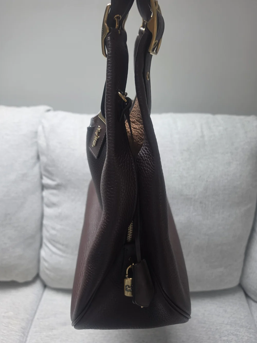 Coach Dark Brown Pebbled Leather Hobo with Gold Hardware